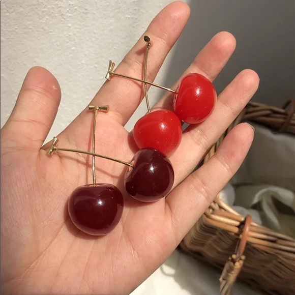 Cherry Earrings for Woman Cherry dangle drop earrings - Picture 3 of 4